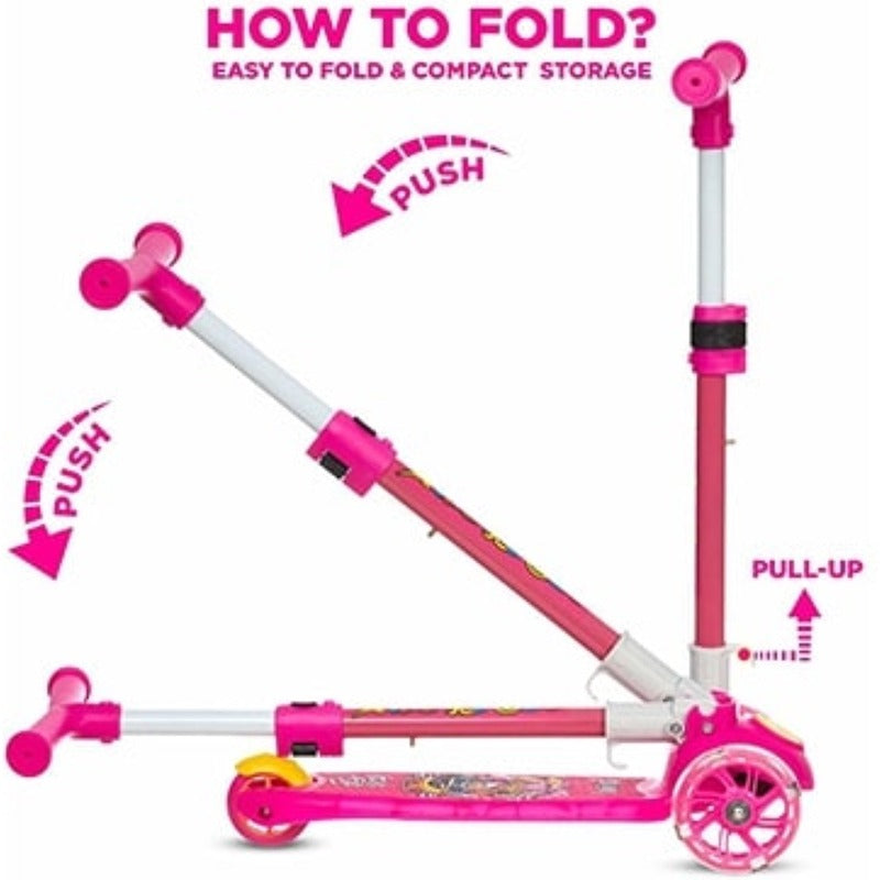 Smart Kids Kick Scooter: 3 Adjustable Heights | Foldable Design | Attractive PVC Wheels | Rear Brakes | Weight Capacity 40 kg | Pink