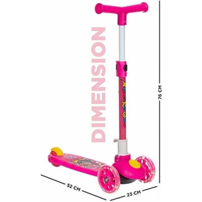 Smart Kids Kick Scooter: 3 Adjustable Heights | Foldable Design | Attractive PVC Wheels | Rear Brakes | Weight Capacity 40 kg | Pink