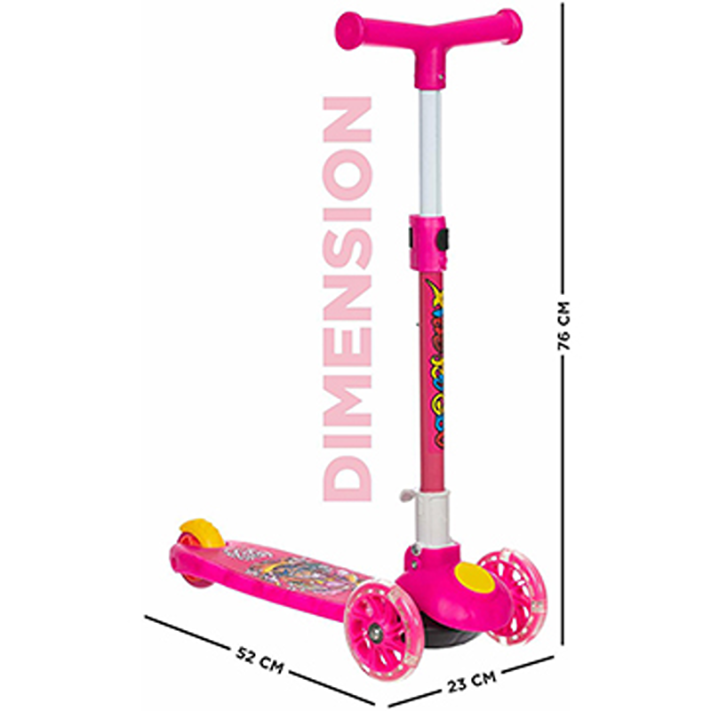 Smart Kids Kick Scooter: 3 Adjustable Heights | Foldable Design | Attractive PVC Wheels | Rear Brakes | Weight Capacity 40 kg | Pink