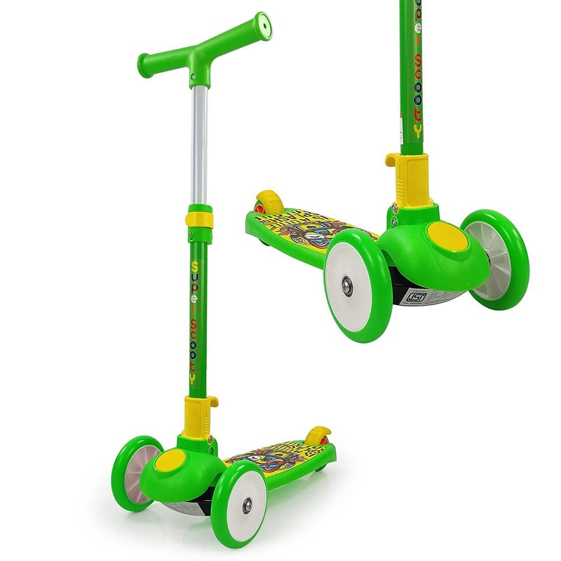 Adaptable Kids Kick Scooter: 3 Adjustable Heights | Foldable Design | Stylish PVC Wheels | Rear Brakes | 40 kg Weight Limit | Green