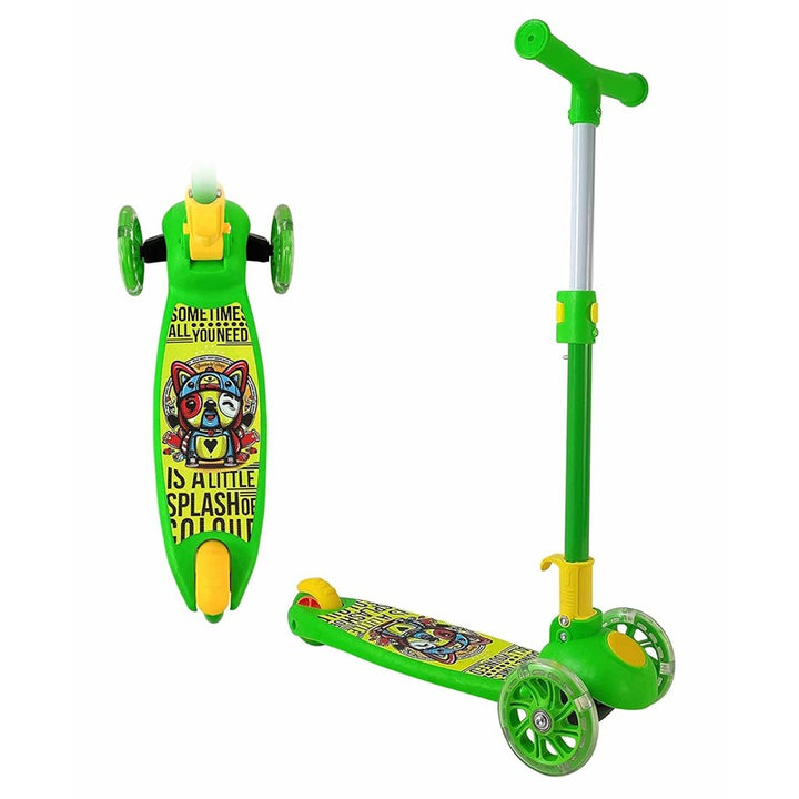 Adaptable Kids Kick Scooter: 3 Adjustable Heights | Foldable Design | Stylish PVC Wheels | Rear Brakes | 40 kg Weight Limit | Green