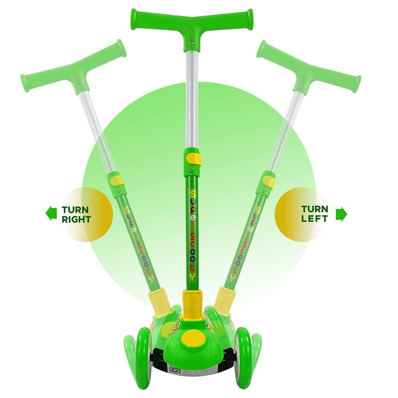 Adaptable Kids Kick Scooter: 3 Adjustable Heights | Foldable Design | Stylish PVC Wheels | Rear Brakes | 40 kg Weight Limit | Green