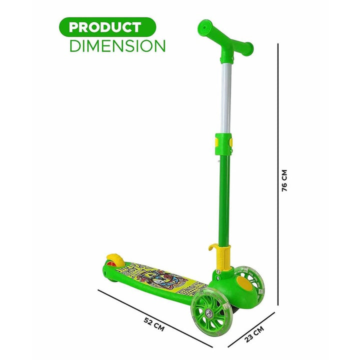 Adaptable Kids Kick Scooter: 3 Adjustable Heights | Foldable Design | Stylish PVC Wheels | Rear Brakes | 40 kg Weight Limit | Green