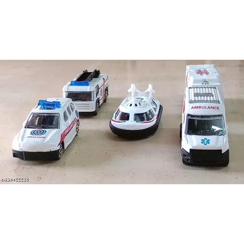 Friction-Powered Die-Cast Mini City Cars | Set of 5 | 1:64 Scale Ratio Ambulance Set (White)