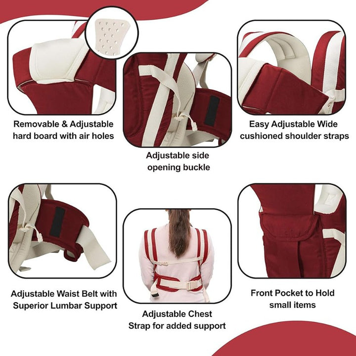 Premium 4-in-1 Baby Carrier: Comfortable Head Support & Buckle Straps (Red)