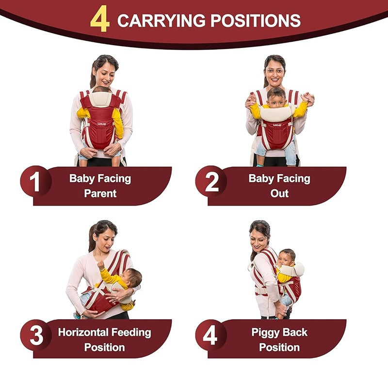 Premium 4-in-1 Baby Carrier: Comfortable Head Support & Buckle Straps (Red)