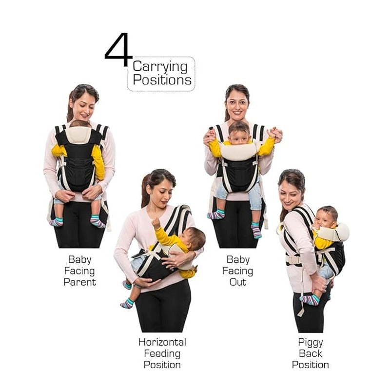 Elite 4-in-1 Baby Carrier: Comfortable Head Support & Buckle Straps (Black)