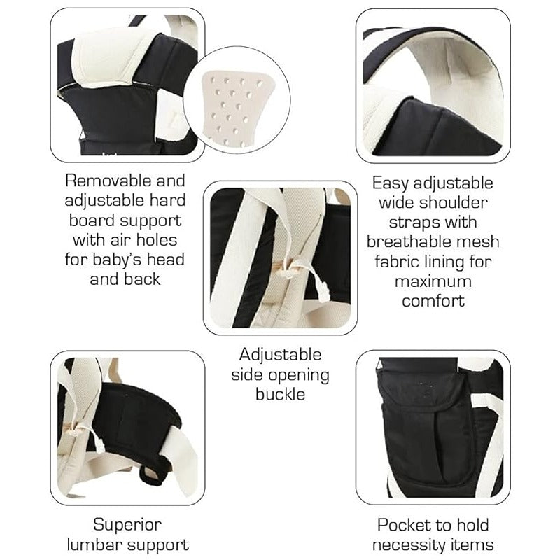 Elite 4-in-1 Baby Carrier: Comfortable Head Support & Buckle Straps (Black)