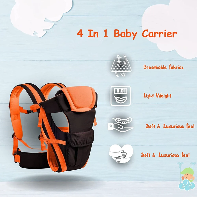 Versatile 4-in-1 Soft Baby Carrier with Comfortable Head Support & Buckle Straps (Orange)