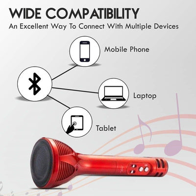 Versatile Handheld Wireless Karaoke Mic: Multi-Function Bluetooth Singing Mike with Microphone Speaker for All Smartphones (Red)