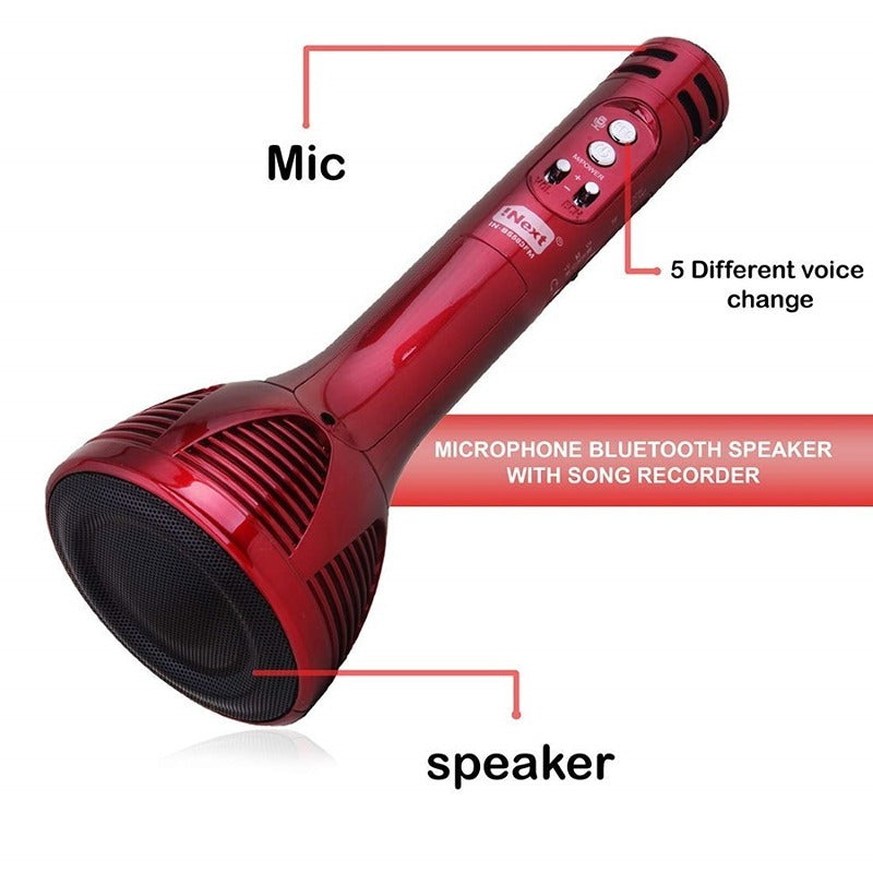 Versatile Handheld Wireless Karaoke Mic: Multi-Function Bluetooth Singing Mike with Microphone Speaker for All Smartphones (Red)