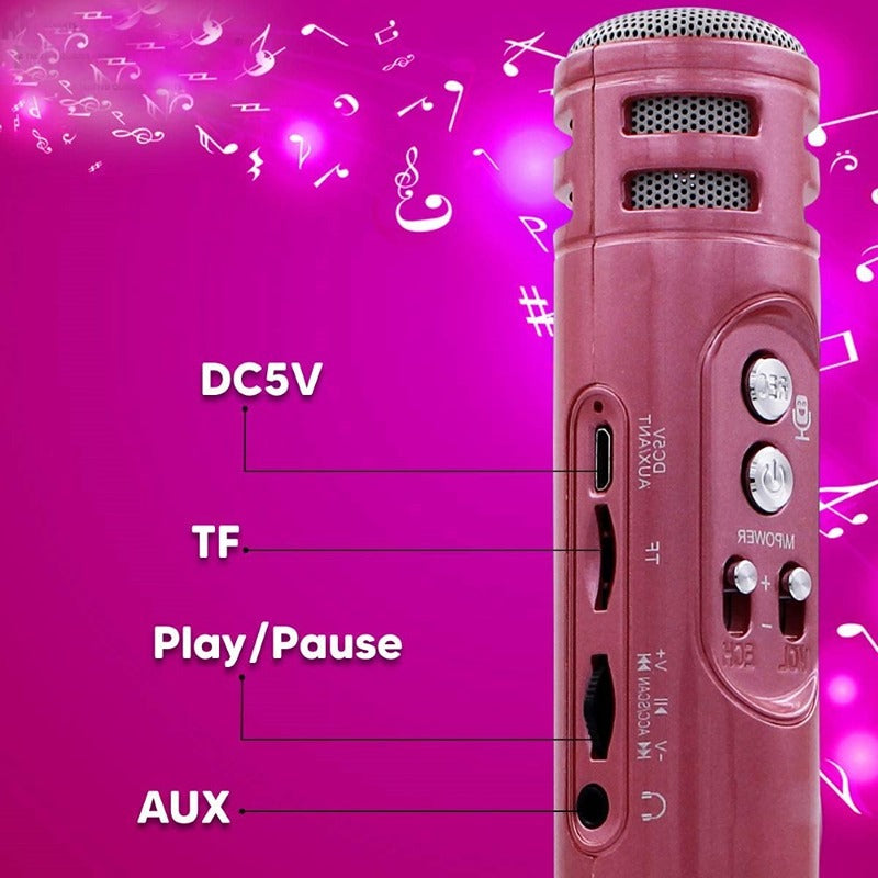 Harmony Hub: Handheld Wireless Karaoke Mic - Multi-Function Bluetooth Singing Device with Microphone Speaker (Pink)