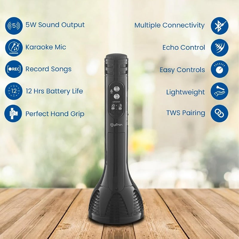 Starstruck Sounds: Handheld Wireless Karaoke Mic - Multi-Function Bluetooth Singing Magic with Microphone Speaker (Black)