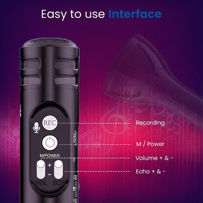 Starstruck Sounds: Handheld Wireless Karaoke Mic - Multi-Function Bluetooth Singing Magic with Microphone Speaker (Black)