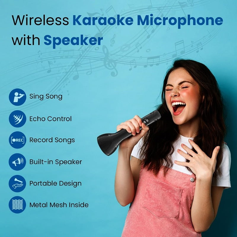 Starstruck Sounds: Handheld Wireless Karaoke Mic - Multi-Function Bluetooth Singing Magic with Microphone Speaker (Black)