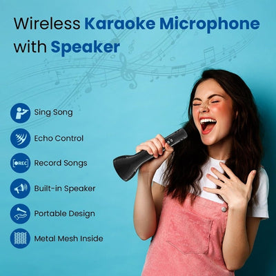 Starstruck Sounds: Handheld Wireless Karaoke Mic - Multi-Function Bluetooth Singing Magic with Microphone Speaker (Black)