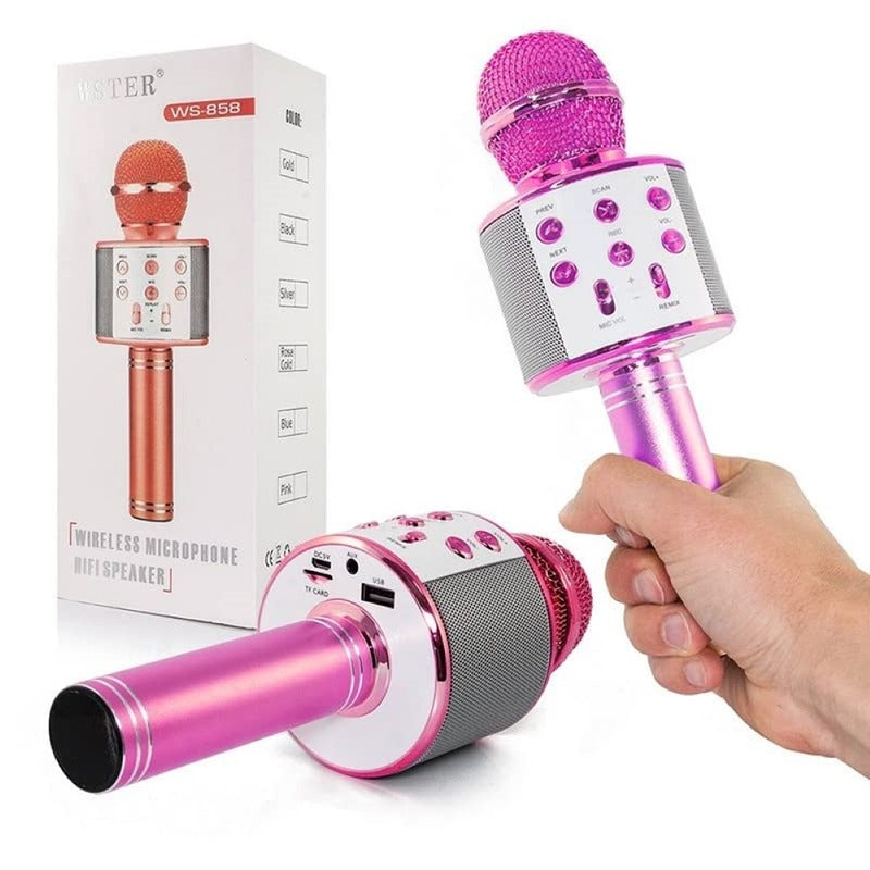 WS 818 Bluetooth Mic: Wireless Handheld Karaoke Microphone with Audio Recording, Speaker for Singing, Compatible with All Smartphones (Pink)