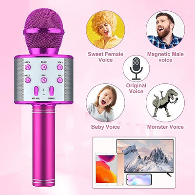 WS 818 Bluetooth Mic: Wireless Handheld Karaoke Microphone with Audio Recording, Speaker for Singing, Compatible with All Smartphones (Pink)