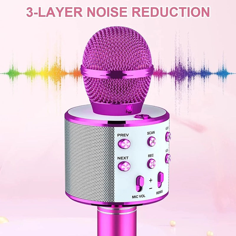 WS 818 Bluetooth Mic: Wireless Handheld Karaoke Microphone with Audio Recording, Speaker for Singing, Compatible with All Smartphones (Pink)