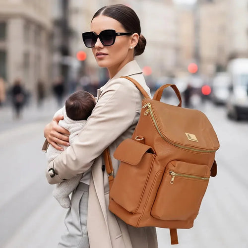R for Rabbit Caramello Bold Neo Diaper Bag - 39 Liters | Vegan Leather, Multi-Compartment Bag