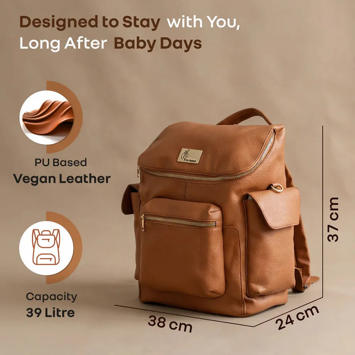 R for Rabbit Caramello Bold Neo Diaper Bag - 39 Liters | Vegan Leather, Multi-Compartment Bag