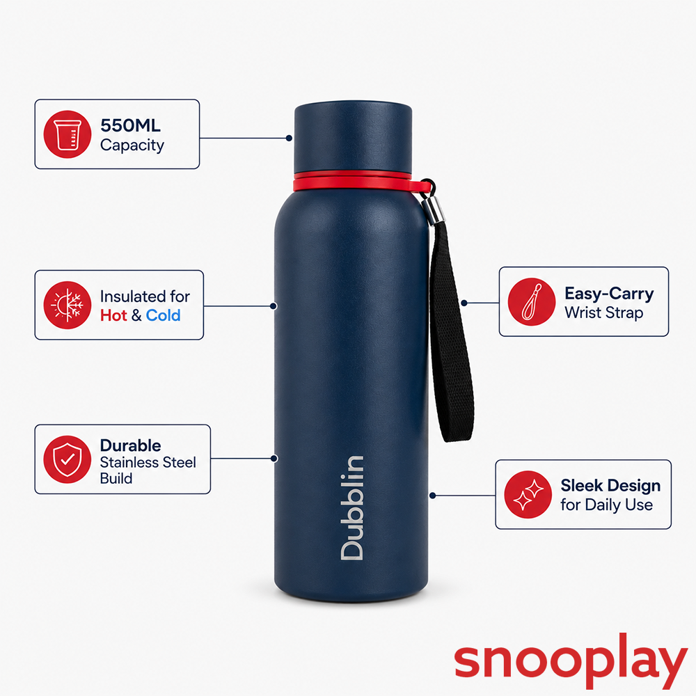 Dubblin Tango Insulated Stainless Steel Water Bottle - 550ml | Keeps Water Hot & Cold - Dark Blue
