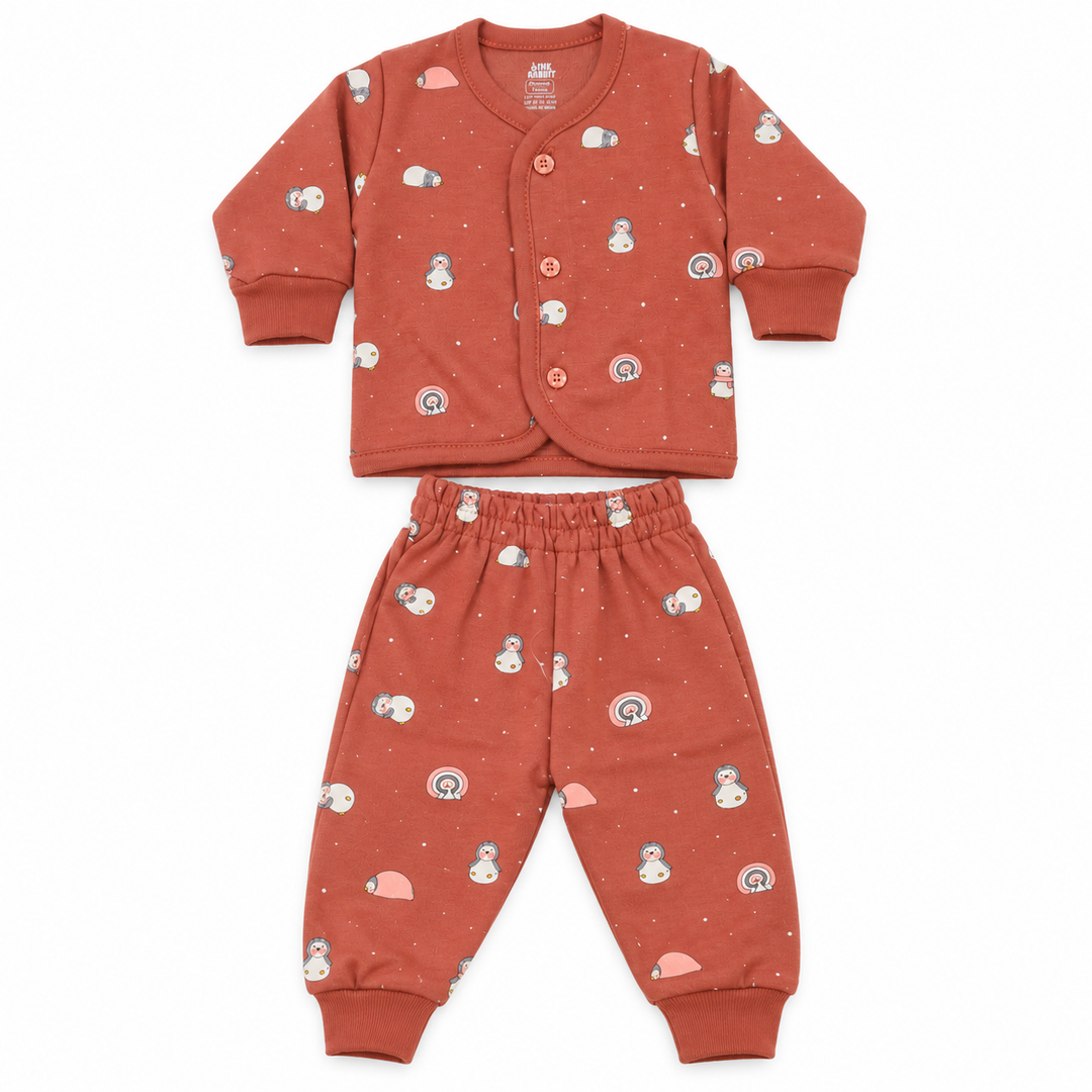 Pink Rabbit Preemie Cotton-Rich Knitted Full Sleeves Open-Front Vest & Pant Suit – 37 cm (Rust)