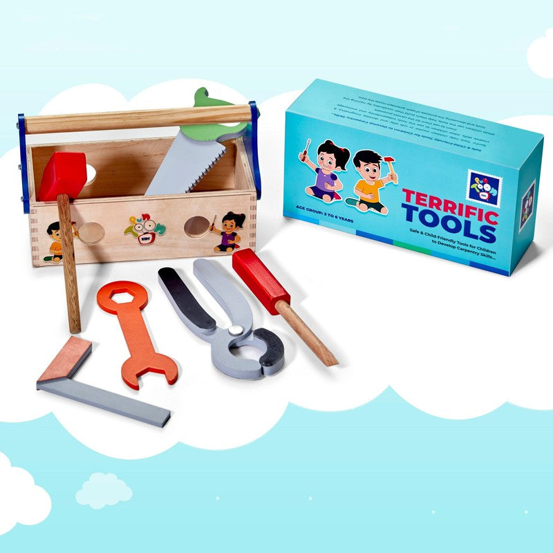 Montessori Pretend and Play Wooden Tool Set Box For Kids