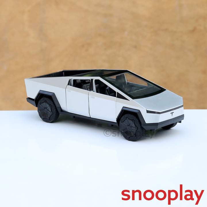 Resembling Diecast Tesla Cybertruck Pullback Car with Small ATV Bike | Sound & Light | 1:24 Scale (3 Years till Grown Ups) - Brown