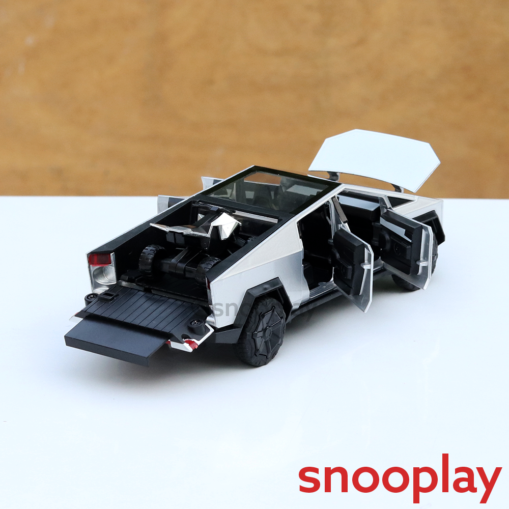 Resembling Diecast Tesla Cybertruck Pullback Car with Small ATV Bike | Sound & Light | 1:24 Scale (3 Years till Grown Ups) - Brown