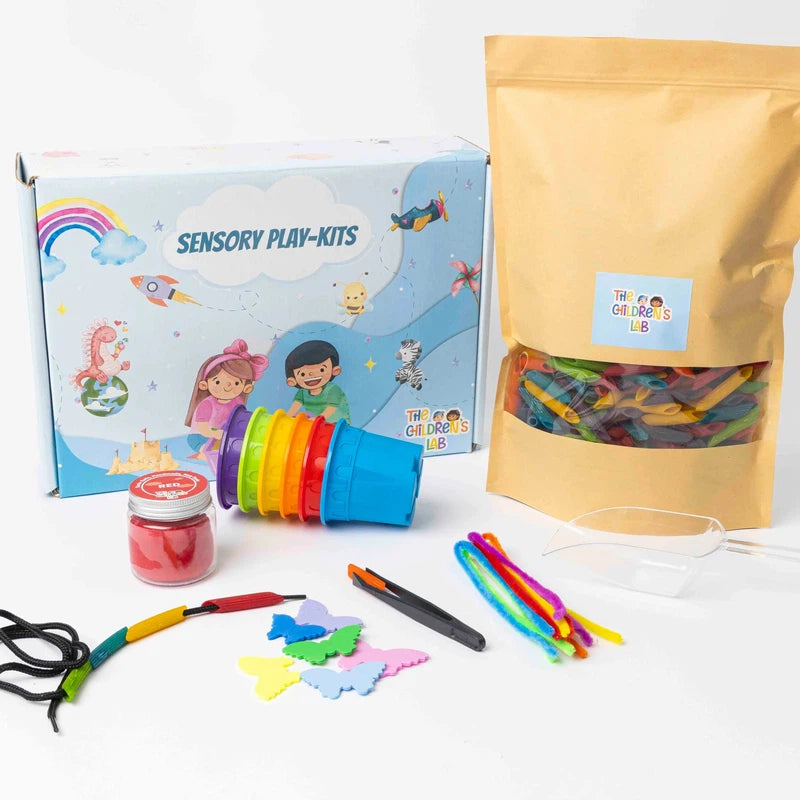 Rainbow Pasta Sensory Toy Kit for Toddlers and Kids  | Coloured Pasta Sensory Bin | 1 to 4 years | Pasta With Sorting Cups