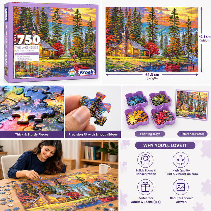 Frank The Lakehouse 750-Piece Jigsaw Puzzle | Scenic Nature Puzzle for Adults & Teens