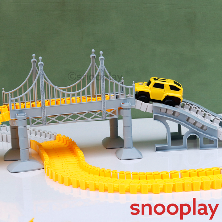 180 Pieces City Truck Track Set - Road Building Toy with Vehicles, Bridge & Signs (3-8 Years)