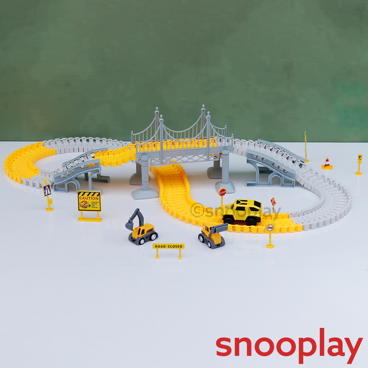 180 Pieces City Truck Track Set - Road Building Toy with Vehicles, Bridge & Signs (3-8 Years)