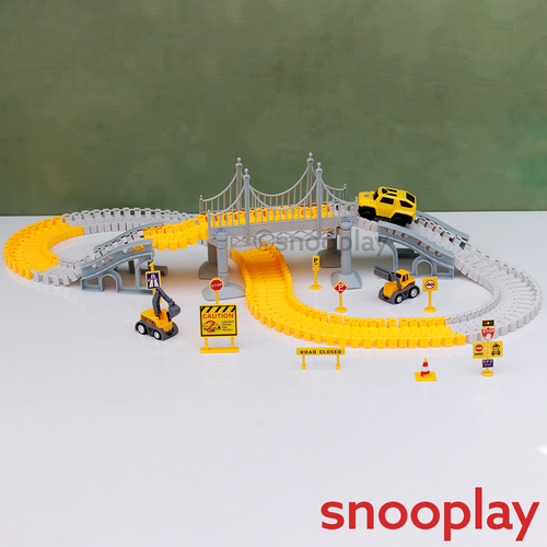 180 Pieces City Truck Track Set - Road Building Toy with Vehicles, Bridge & Signs (3-8 Years)