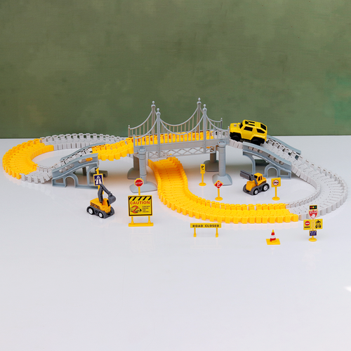 180 Pieces City Truck Track Set - Road Building Toy with Vehicles, Bridge & Signs (3-8 Years)