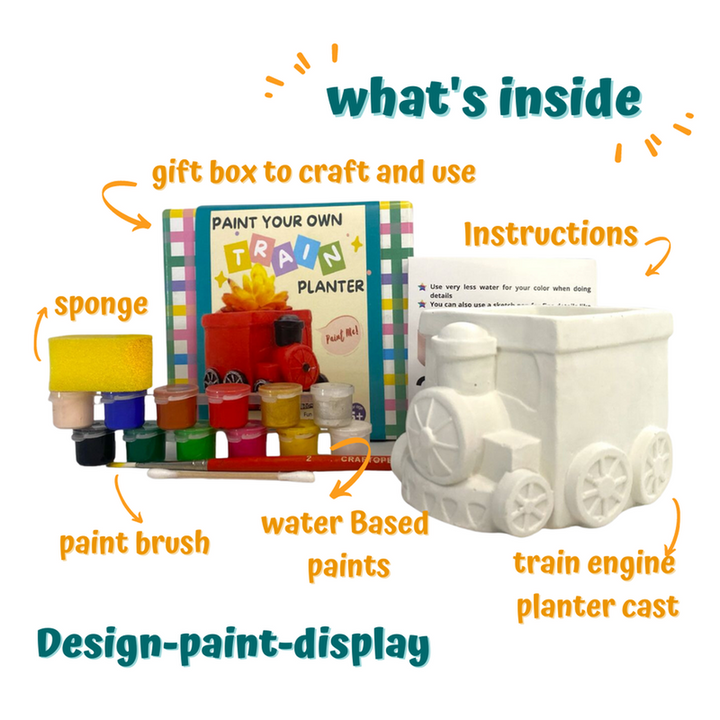 Craftopedia Paint Your Own Train Planter - Fun & Sustainable Craft Kit (4-8 Years)