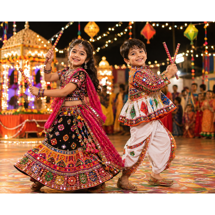 Little Canvas Dandiya Sticks - Tri-Colour | Navratri Garba & Dandiya Raas Dance Accessories | Festive Celebration - Assorted Colours