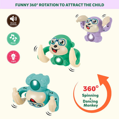 Dancing and Spinning Tumbling Monkey Toy with Light and Sound Control (Turquoise)
