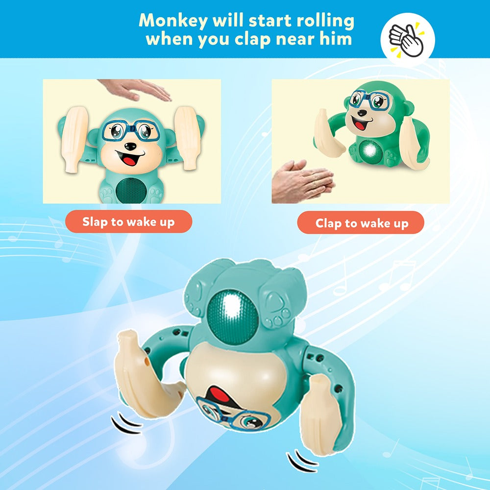 Dancing and Spinning Tumbling Monkey Toy with Light and Sound Control (Turquoise)