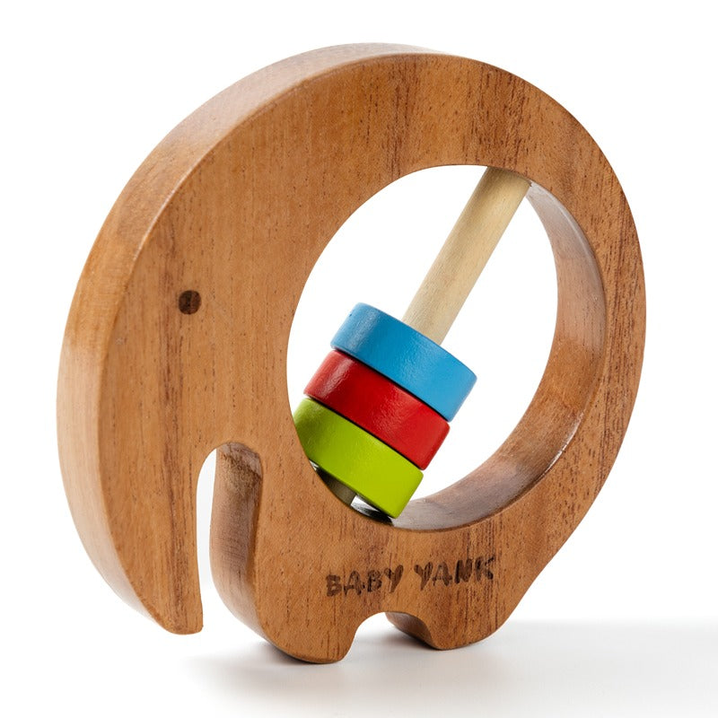 Baby Yank Neem Wooden Tusker Rattle|Teething Toy to Develop Sensory Skills for New Born, Infants and Toddlers|Safe & Non-Toxic Wooden Toy (0 to 1 Years) Multicolour