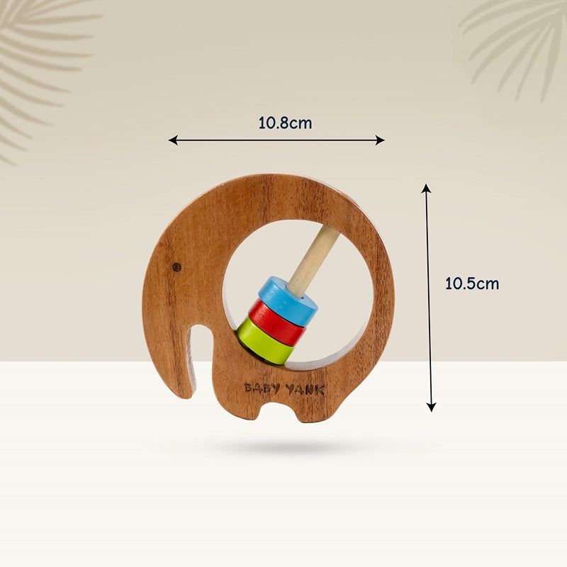 Baby Yank Neem Wooden Tusker Rattle|Teething Toy to Develop Sensory Skills for New Born, Infants and Toddlers|Safe & Non-Toxic Wooden Toy (0 to 1 Years) Multicolour