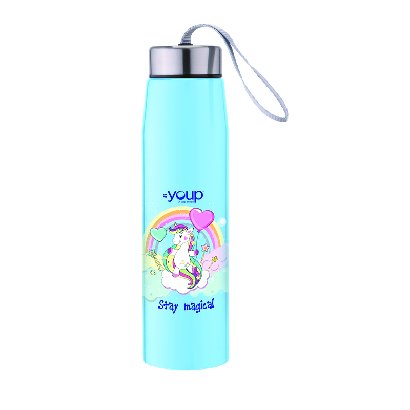 Youp Stainless Steel Insulated Sky Blue Color Unicorn Kids Water Bottle Abby - 500 ML