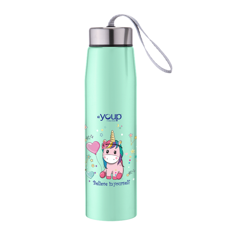 Youp Stainless steel insulated green color Unicorn kids water bottle ABBY - 500 ml