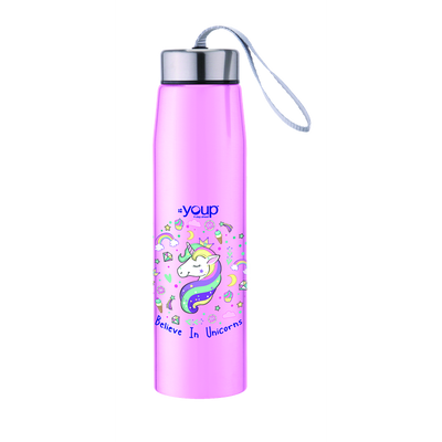 Youp Stainless Steel Insulated Sky Pink Unicorn Kids Water Bottle Abby - 500 ML