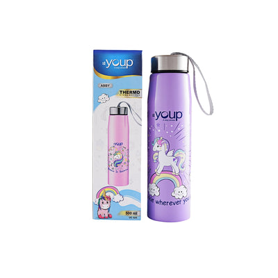 Youp Stainless steel insulated purple color Unicorn kids water bottle ABBY - 500 ml