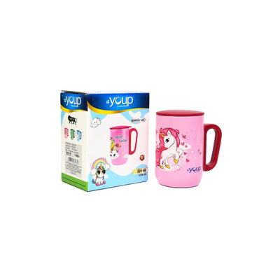 YOUP Stainless Steel Pink Color Unicorn Believe in Magic Kids Insulated Mug with Cap SORSO-UCM - 320 ml