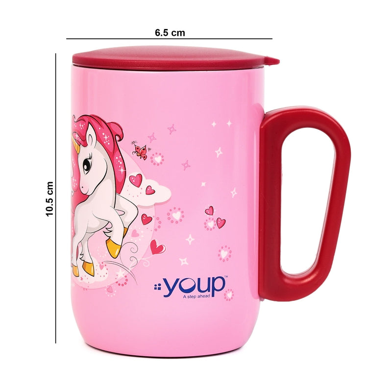 YOUP Stainless Steel Pink Color Unicorn Believe in Magic Kids Insulated Mug with Cap SORSO-UCM - 320 ml