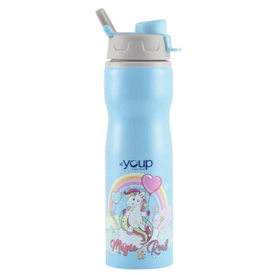 Youp Stainless Steel Blue Color Unicorn Kids Water Bottle Bingo- 750 ml