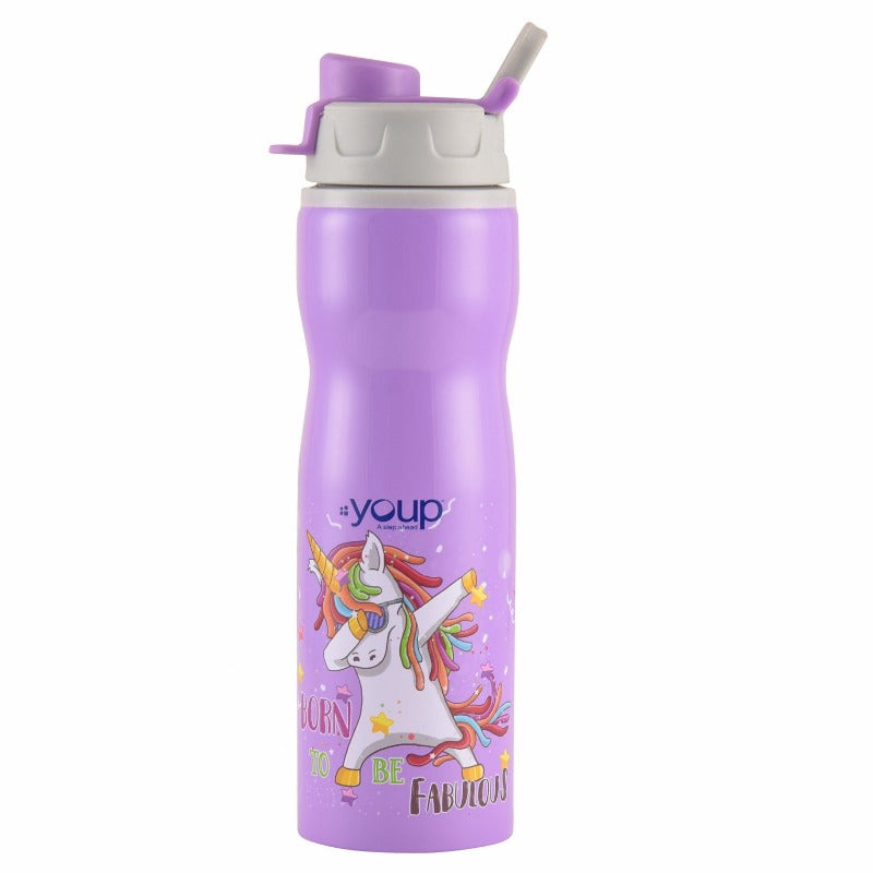 Youp Stainless steel purple color Unicorn kids water bottle BINGO - 750 ml